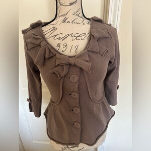 Charlie & Robin Brown Button-Up Cardigan with Bow Accents